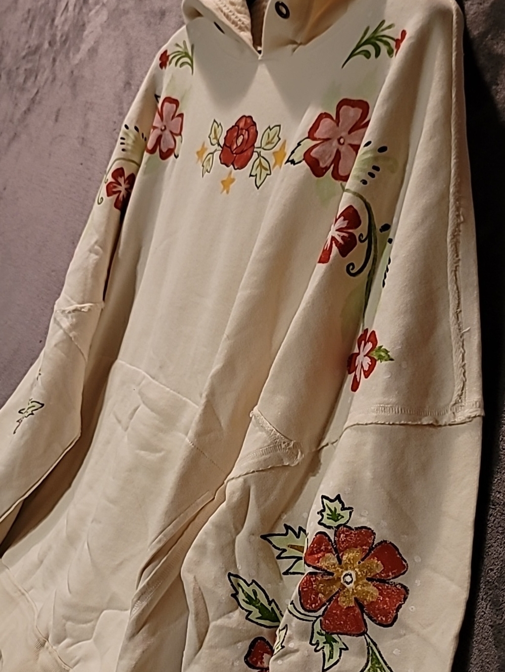 We The Free Ivory Floral Hoodie Sweatshirt with Pink and Yellow Embroidery - Picture 3 of 8